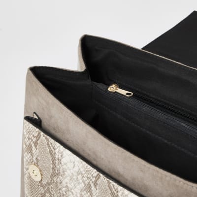 Dunkelbeige Umhängetasche mit vorderem Schloss