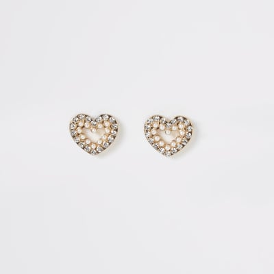 Boucles d'oreilles cœur dorées avec strass