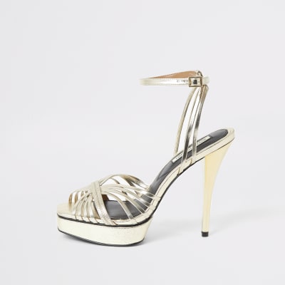 Chaussures plateforme dorées métallisées à lanières 