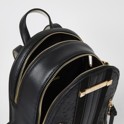 Black RI embossed zip front backpack