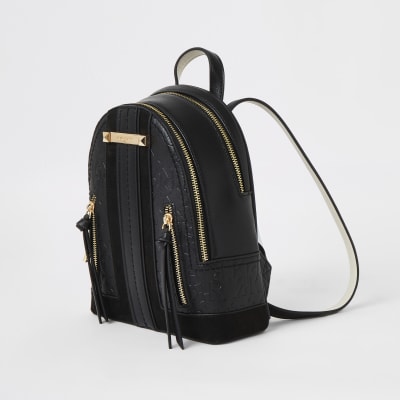 Black RI embossed zip front backpack