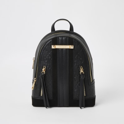 Black RI embossed zip front backpack