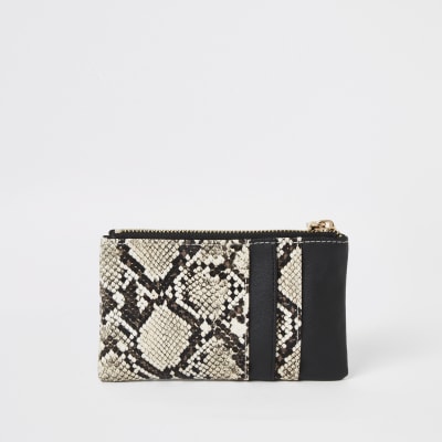 Mini pochette zippée beige imprimé serpent 
