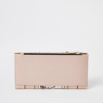 Pink snake embossed cut about fold out purse