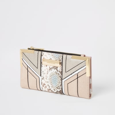 Pink snake embossed cut about fold out purse