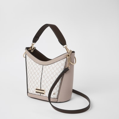 Sac seau bandoulière rose à monogramme RI