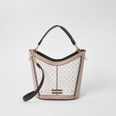 Pink RI monogram cross body bucket bag