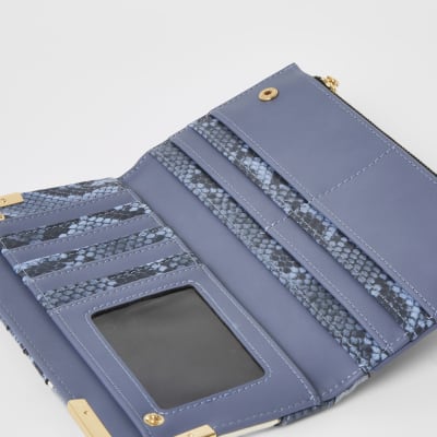 Blue snake embossed fold out purse