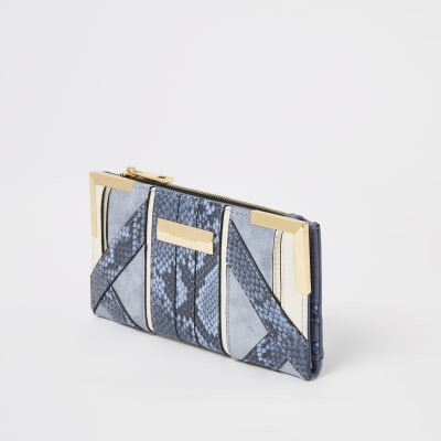 Blue snake embossed fold out purse