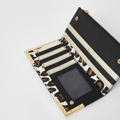 Portefeuille à rabat beige imprimé léopard