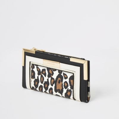 Beige uitvouwbare portemonnee met luipaardprint