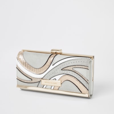 Porte-monnaie gris à découpe et fermoir clip