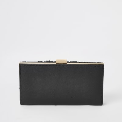 Black panelled cliptop purse