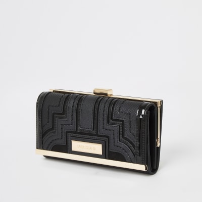 Black panelled cliptop purse
