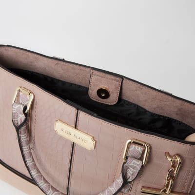 Cabas grain croco rose avec fermoir en T