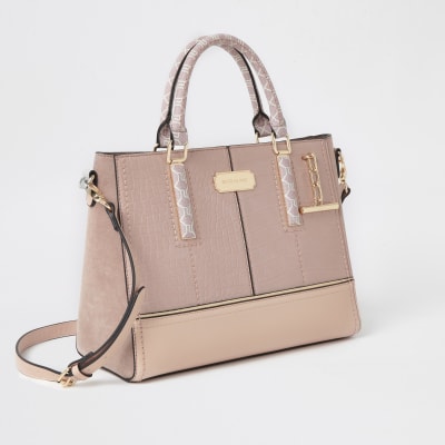 Cabas grain croco rose avec fermoir en T