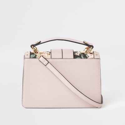 Roze RI satchel tas met bloemenprint en studs