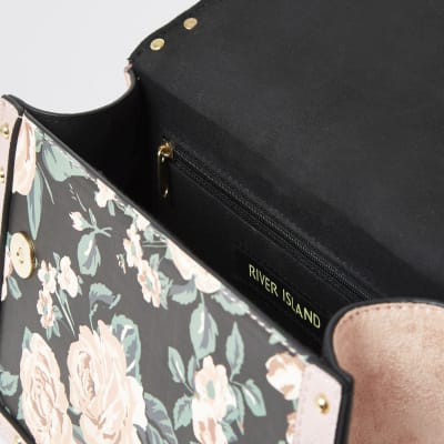 Roze RI satchel tas met bloemenprint en studs