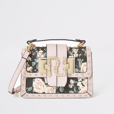 Sacoche cloutée RI rose fleuri