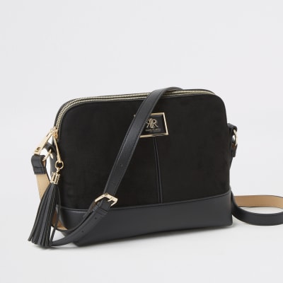 Black suedette cross body bag