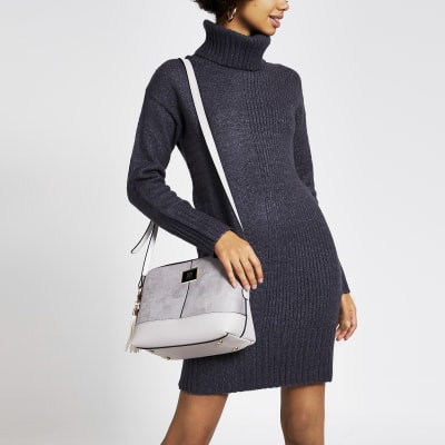 Grey suedette cross body bag