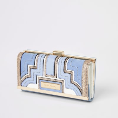 Blue glitter panelled cliptop purse