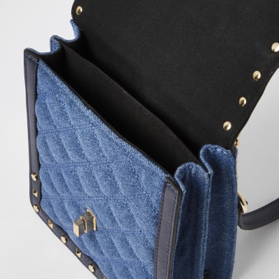 Blue denim studded cross body bag