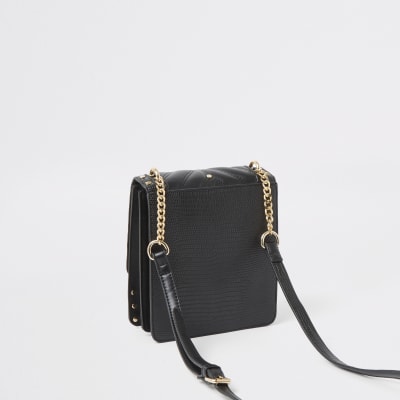Black studded quilted cross body bag