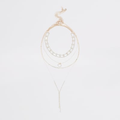 Ras-de-cou façon or rose à superpositions avec strass