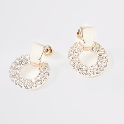Rose gold colour diamante drop stud earrings