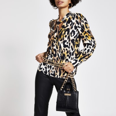 Black croc embossed mini clip top bag