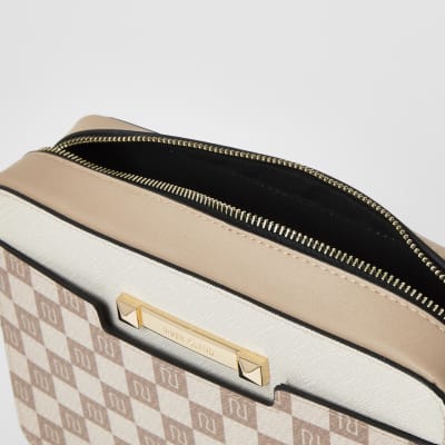 Beige RI monogram boxy cross body bag
