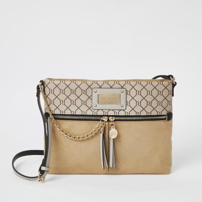 Sac bandoulière RI beige zippé sur le devant