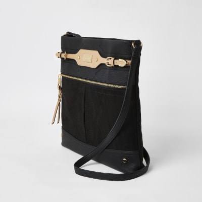 Black pocket large messenger cross body bag