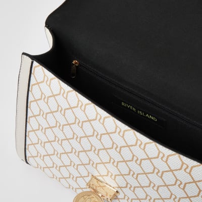 Beige RI monogram quilted cross body bag