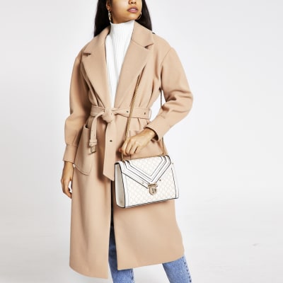 Beige RI monogram quilted cross body bag