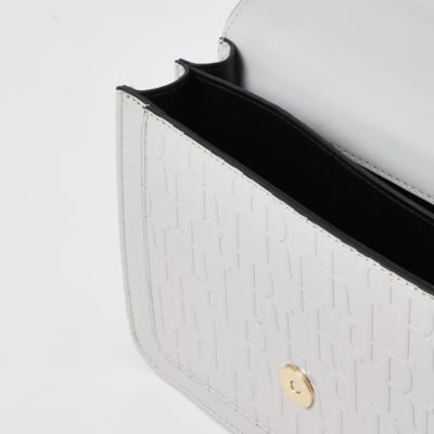 Grijze satchel schoudertas met RI-letters in reliëf