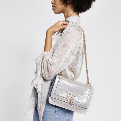 Grey RI embossed underarm satchel bag