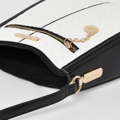 White RI embossed messenger cross body bag