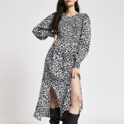 river island black long sleeve dress