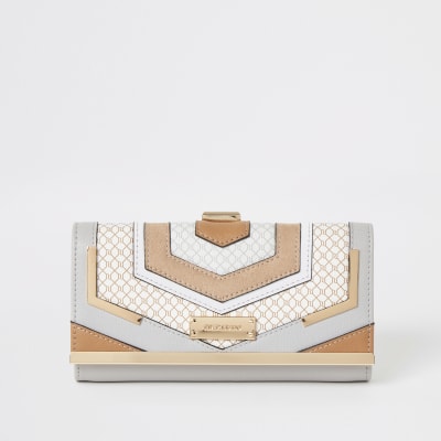 Grijze portemonnee met clipsluiting, RI-monogram en kleurvlakken