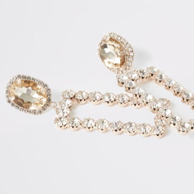 Rose gold tone rectangle jewel drop earrings