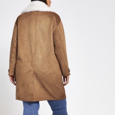 Plus brown suedette duster jacket