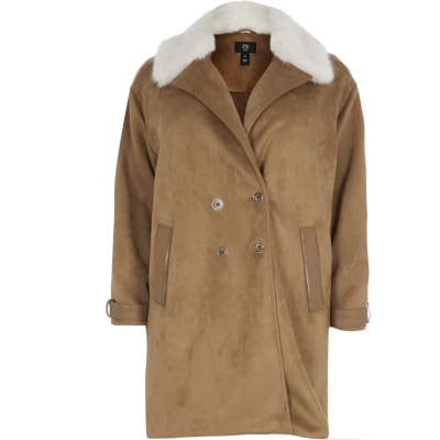 Plus brown suedette duster jacket