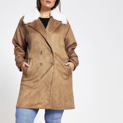 Plus brown suedette duster jacket