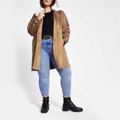 Plus brown suedette duster jacket
