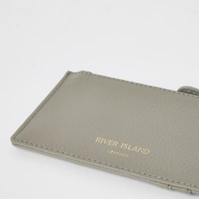 Grey leather zip top card holder