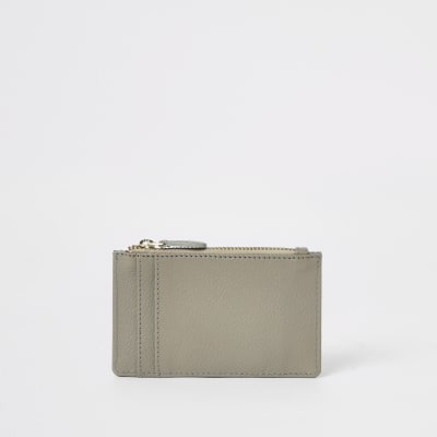 Grey leather zip top card holder