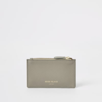 Porte-cartes en cuir gris zippé