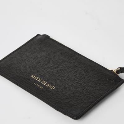 Porte-cartes en cuir noir zippé